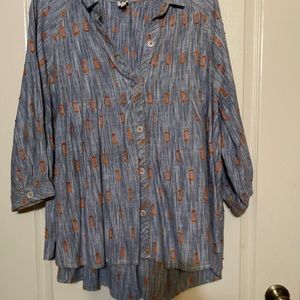 Beautiful Ivy Jane gray/blue with orange embroidery throughout the shirt.